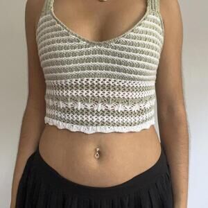 Cream and green striped crochet vest top #crochet